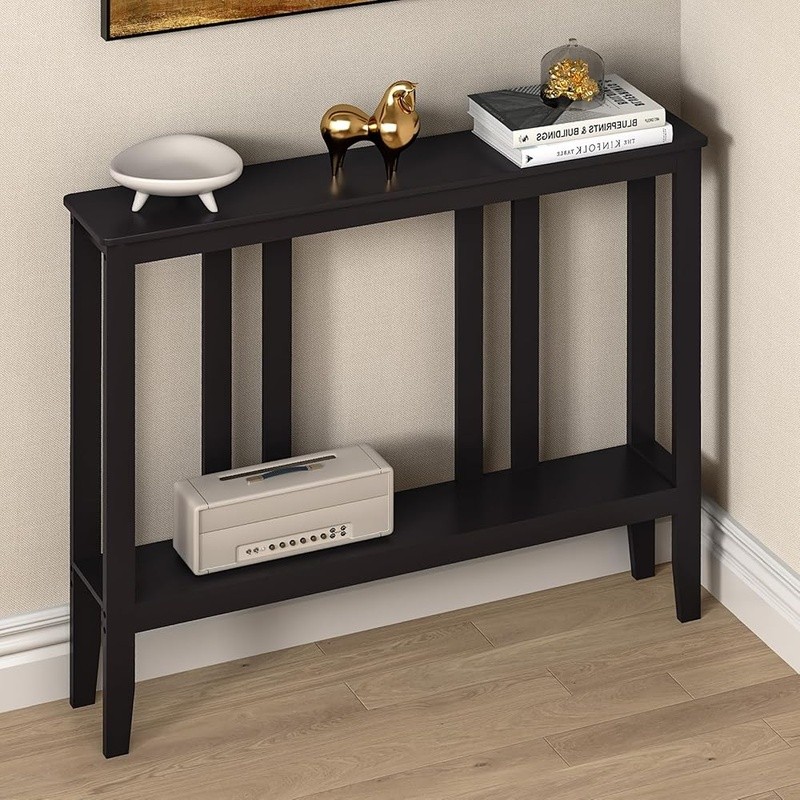 Compact Bamboo Hallway Table 2-Tier Storage Console Entryway Space Saver New