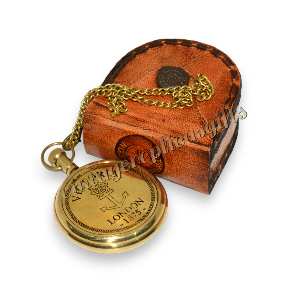 Vintage Brass Pocket Watch with Chain & case Classic Timepiece, Fully Functional