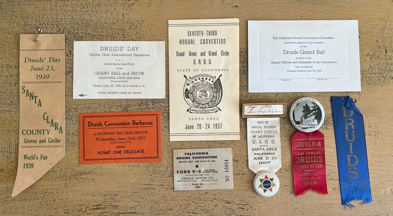 1936-1939 Druids California Ribbons Ephemera Lot