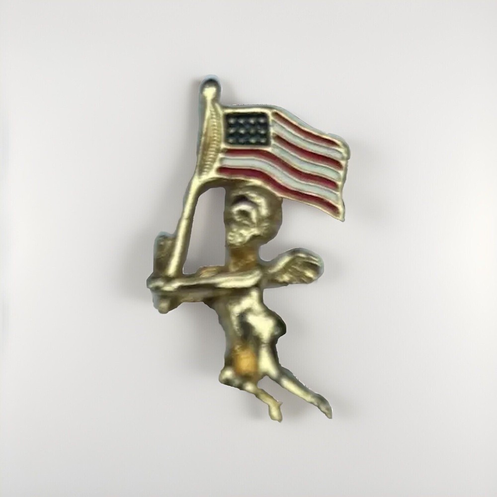Angel Holding American Flag Lapel Pin