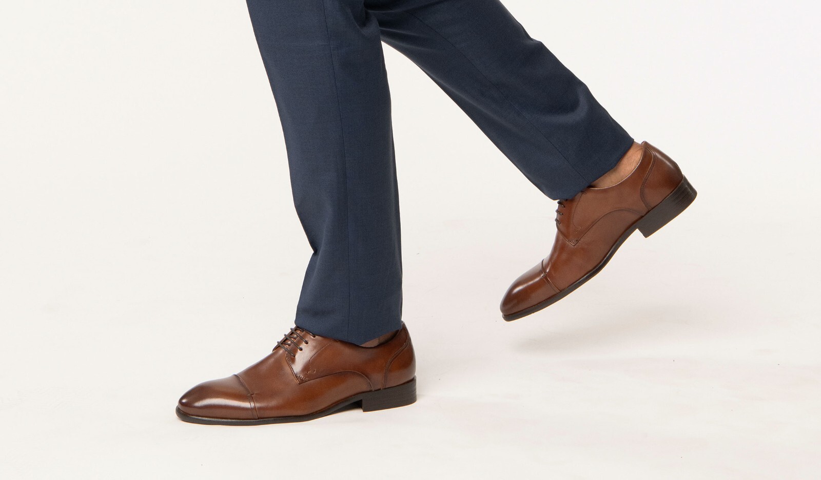 Mens Exclusive Genuine Leather Cognac Brown Lace Up Cap Toe Oxfords Dress Shoes