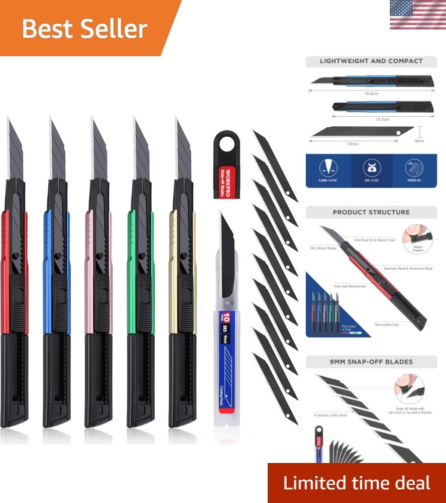 Durable  Utility Knife with Retractable Blade & 10 Extra Blades