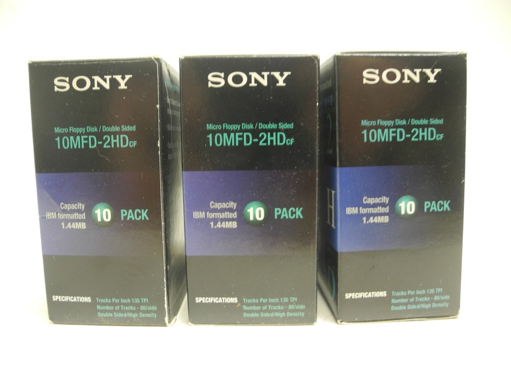 3 Boxes Sony IBM Formatted 3.5" Double Sided Micro Floppy Disc 10MFD 2HD 10 Pack
