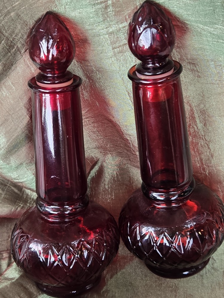 2 Vintage Avon Topaz & Occur Cologne Ruby Red Candle Shaped Perfume Bottle Empty