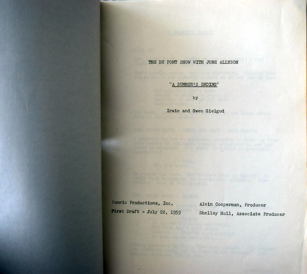 The DuPont Show with June Allyson "A Summer's Ending" Original Screenplay Script
