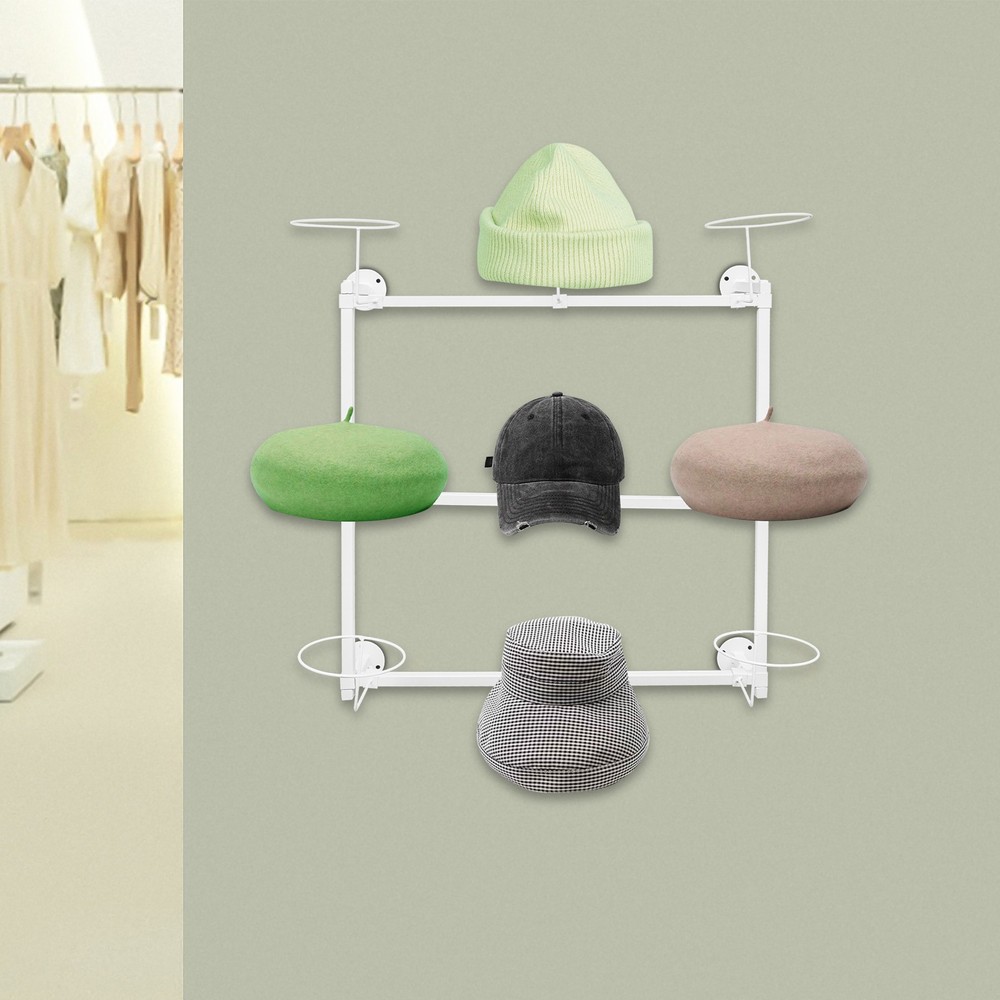 Three-tier wall-mounted hat display rack storage rack-white