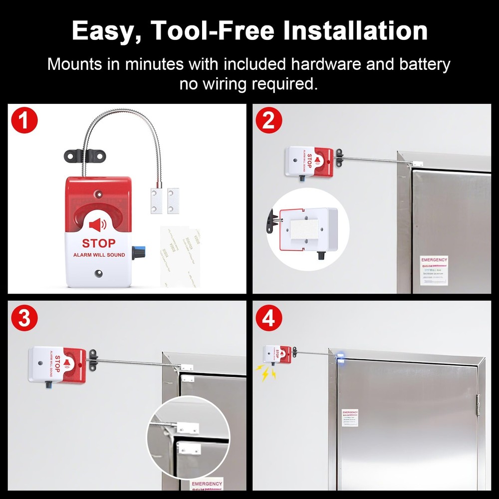 Exit Door Alarm with 110dB Siren, Emergency Exit Security Device, Easy Instal...