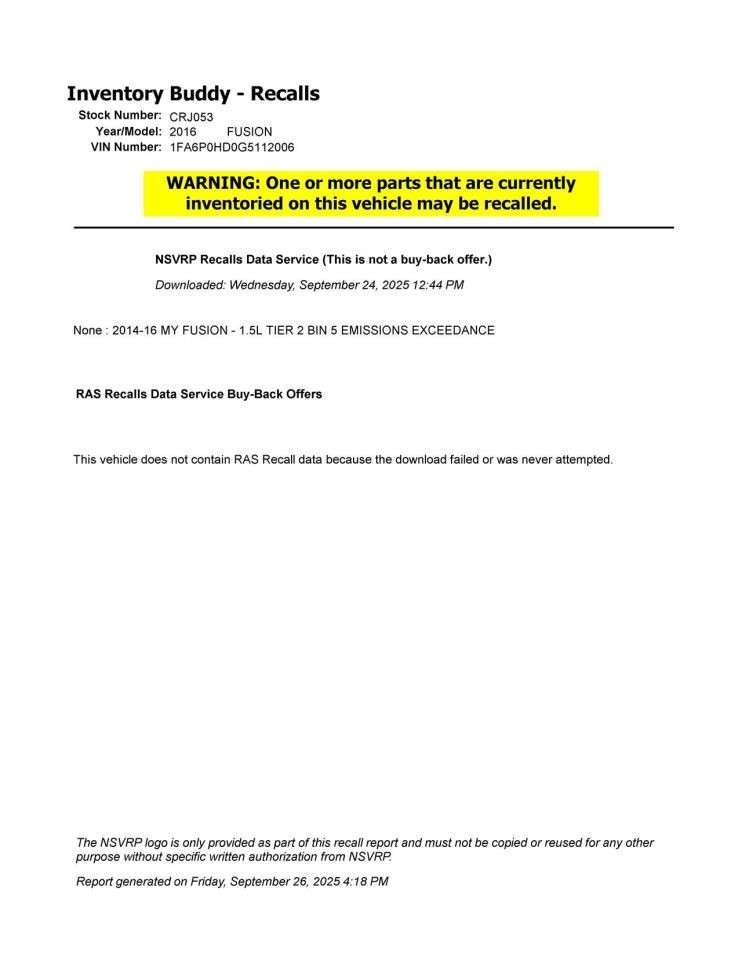 FUSION 2016 Air Shutter 12101948