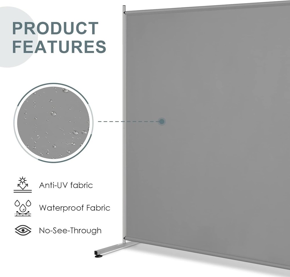 Freestanding Grey Room Divider - Large Screen For Office, Partition Separators