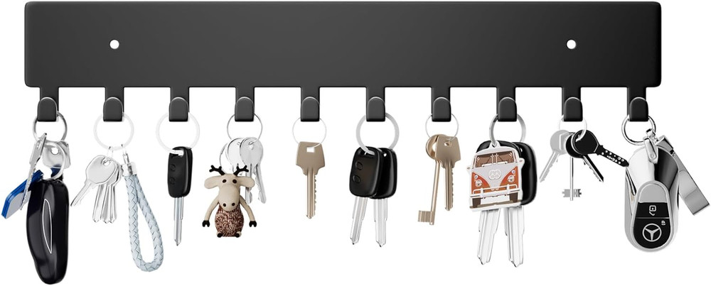 Key Hooks with 10 Hooks, Wall Mounted Key Holder for Hallway, Self Adhesive Key