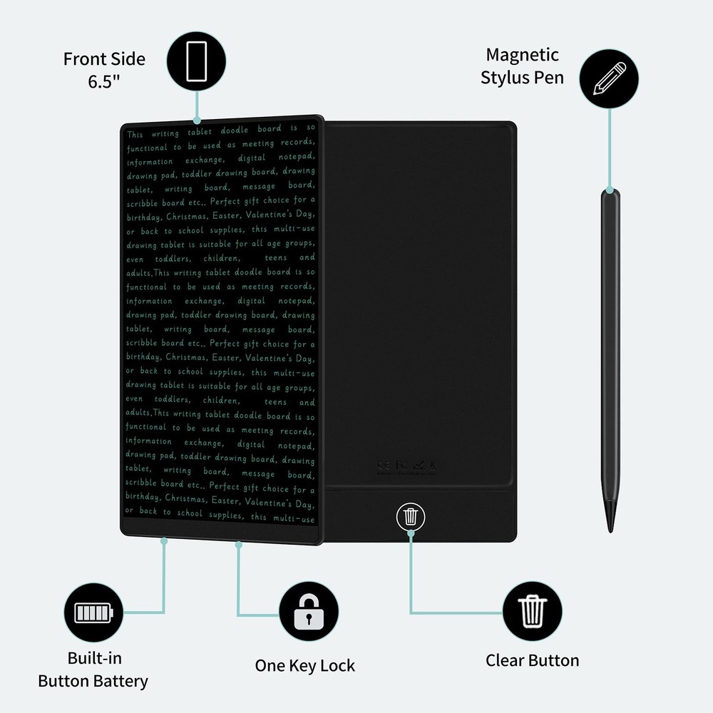6.5 Inch LCD Writing Tablet - Reusable Digital Notepad for Office and Study