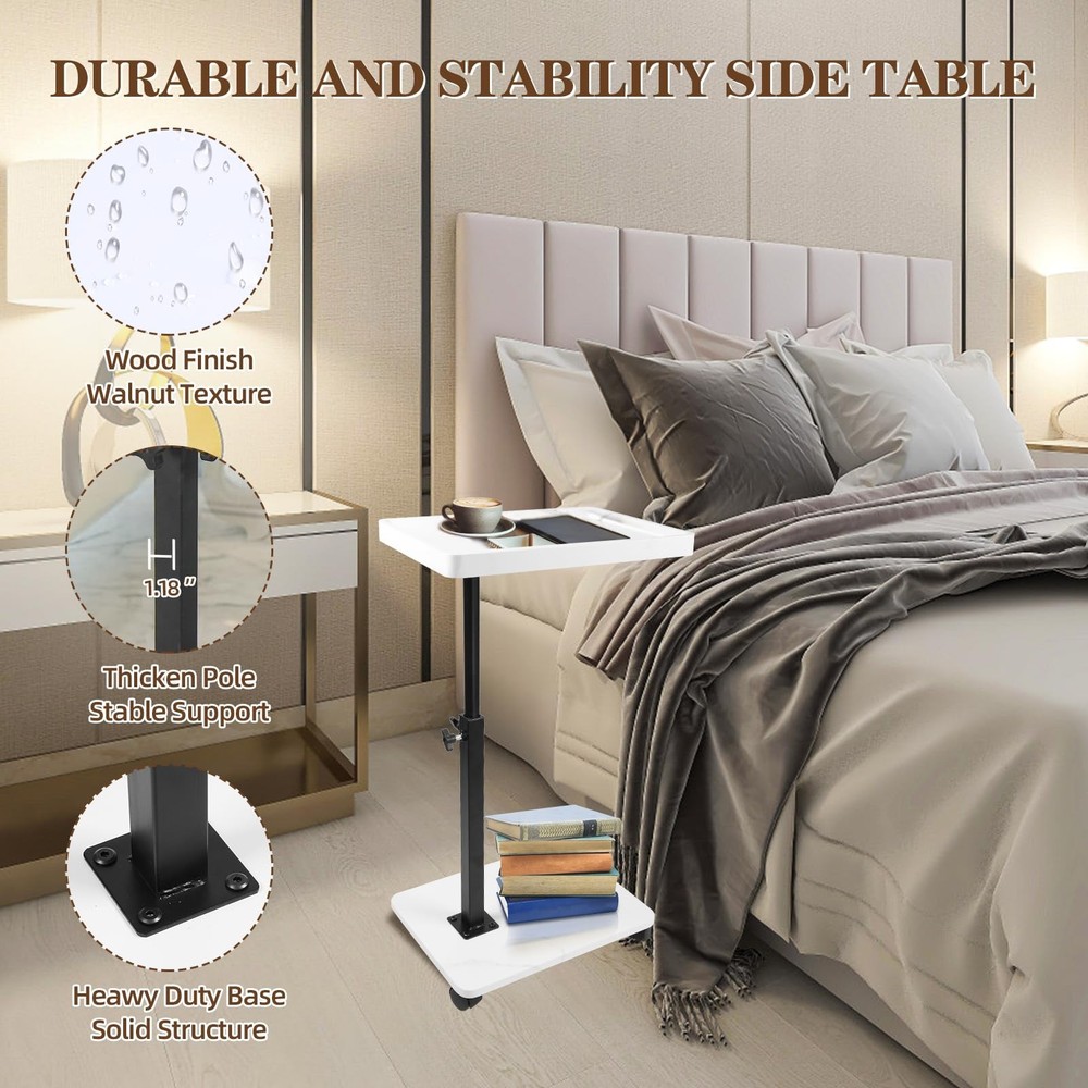 C Table Side Table End Table Adjustable Height，C Shaped End for Couch，Snack T...