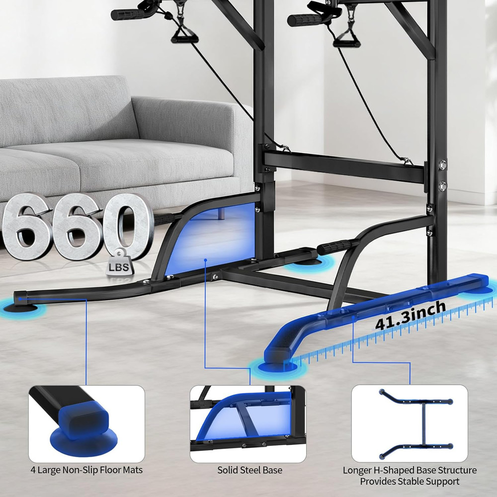 Pull up Bar Power Tower Dip Station, Adjustable Strength Training Equipment for