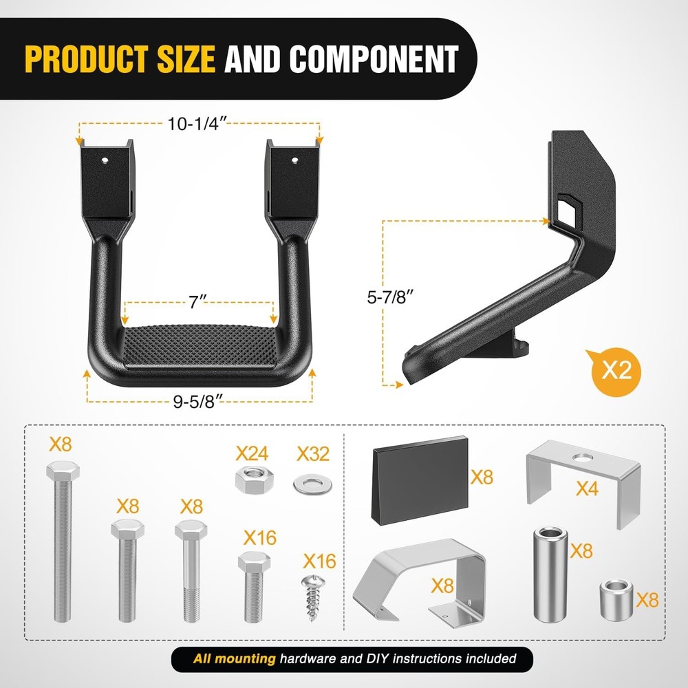 Universal Side Step Slip-Proof Aluminum Side Hoop Steps Nerf Bars Assembly 4 Pcs
