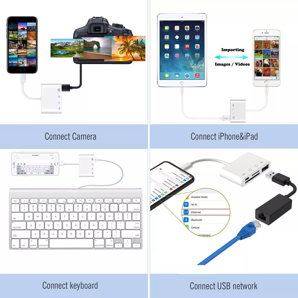 USB To Card Reader Adapter 4In1 Camera Micro SD Memory Slot For iPhone iPad iPod