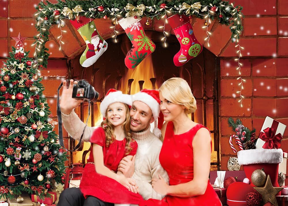 7x5FT Christmas Fireplace Backdrop Fireplace Backdrops for Wall Christmas Bac...