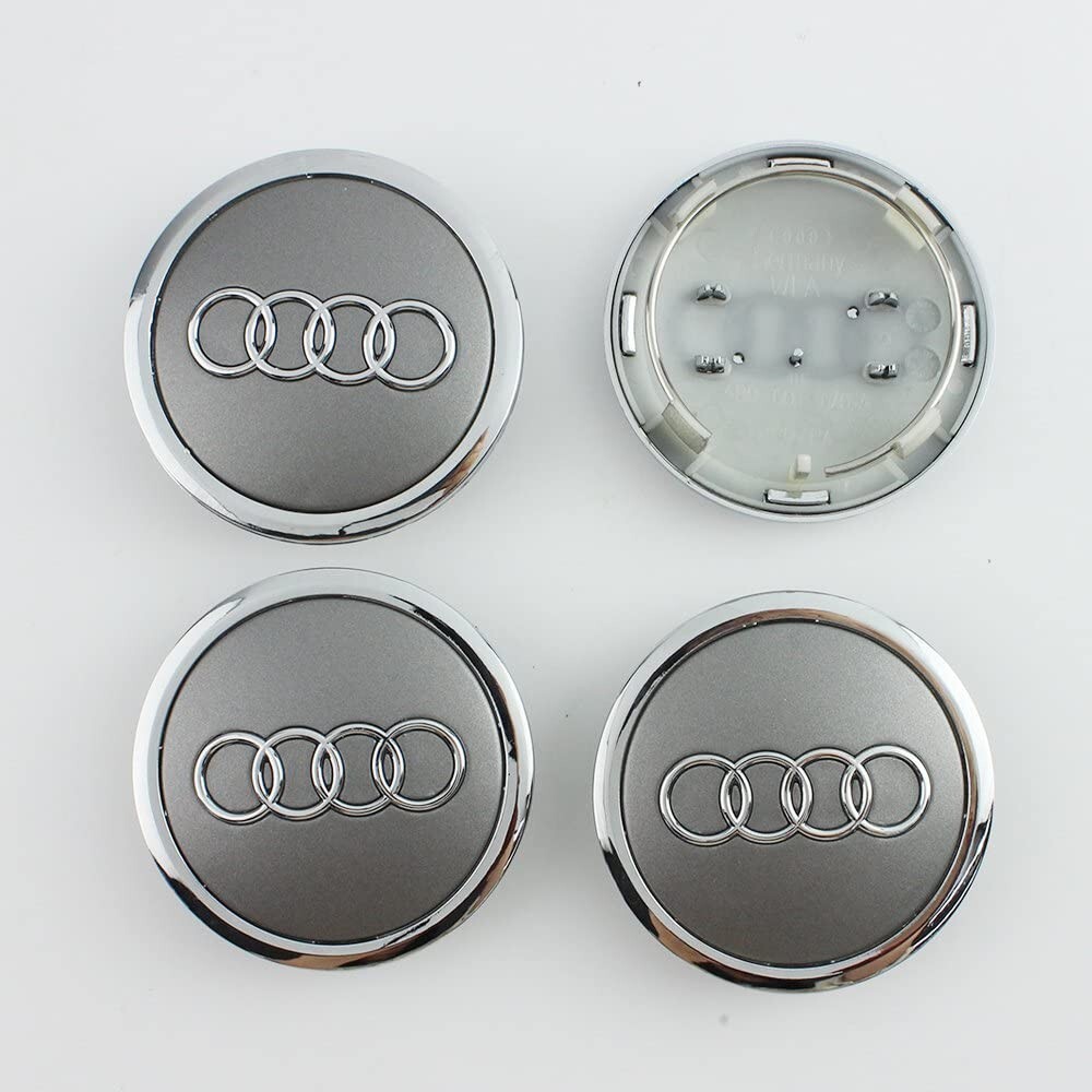 Set(4pcs) Audi 69MM Gray Chrome Wheel Rim Center Hub Caps Replacement 4B0601170A
