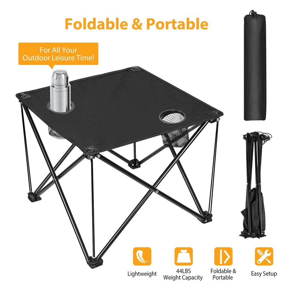 Foldable Camping Table – Ultralight Portable Table with Cup Holders & Carry B...