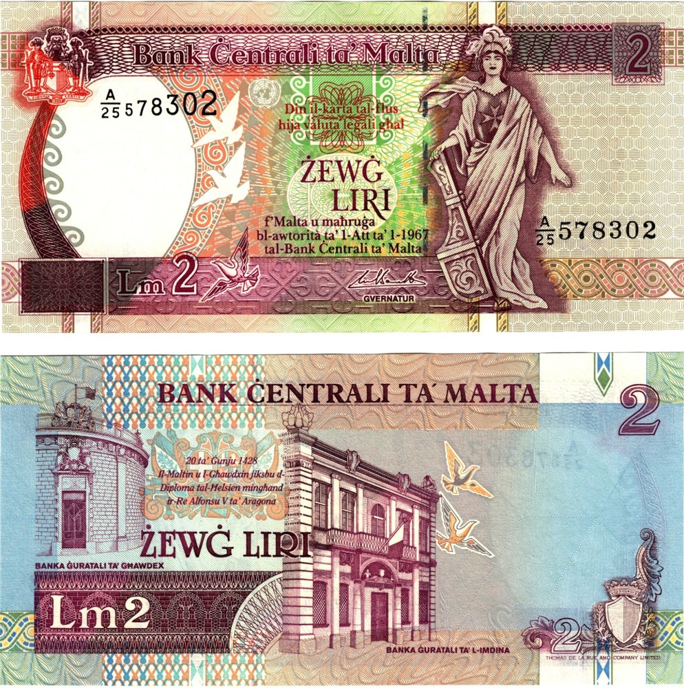 1994 Malta 2 Liri Banknote P45d UNC