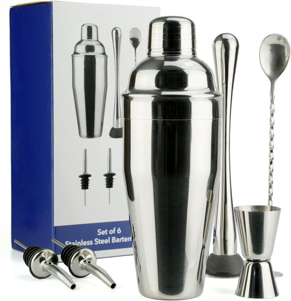 Barware Set - 6Pc - Stainless Steel - Professional Bar Tools Silver, 24Oz