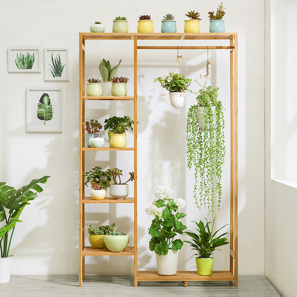 Freestanding Large Wood Clothing Garment Rack Shelf Clothes Hanging Rack Closet