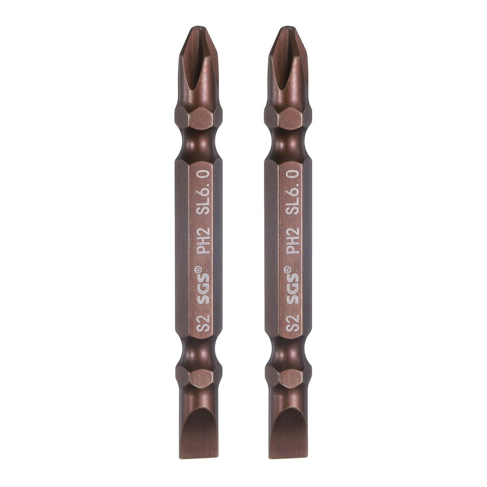 2pcs PH2/SL6 Magnetic Double Ended Phillips Slotted Screwdriver Bit, Red
