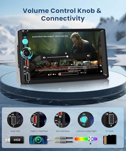 2 DIN Car Stereo Wireless Carplay&Android Auto, USB-C Head Unit 7” Touch