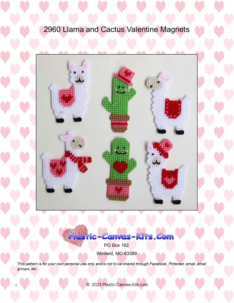 Llama and Cactus Valentine Magnets- Plastic Canvas Pattern or Kit