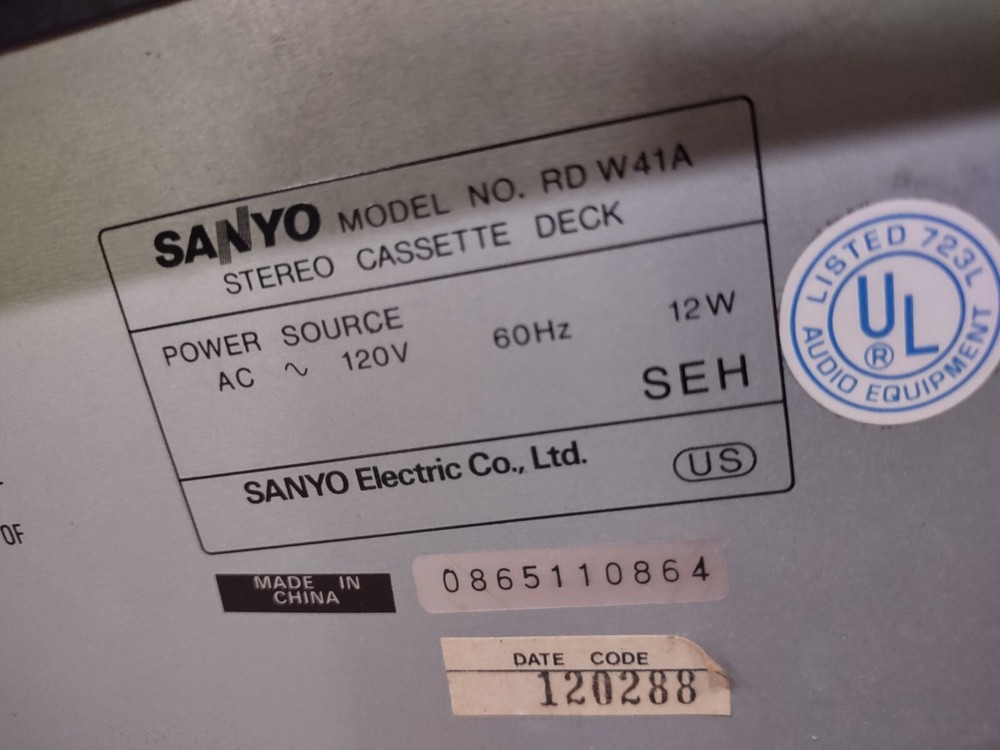Sanyo Double Cassette Deck RD W41A Untested