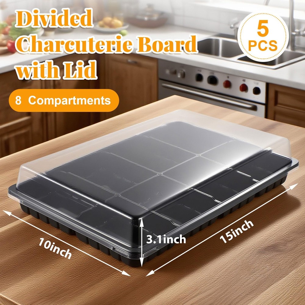 Shellwei 5 Pack 8 Compartments Divided Charcuterie Board with Lid Large 15 x ...