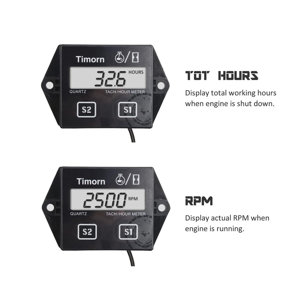 Tachometer for Small Engine,Inductive Hour Meter for 2 Stroke & 4 Stroke Smal...