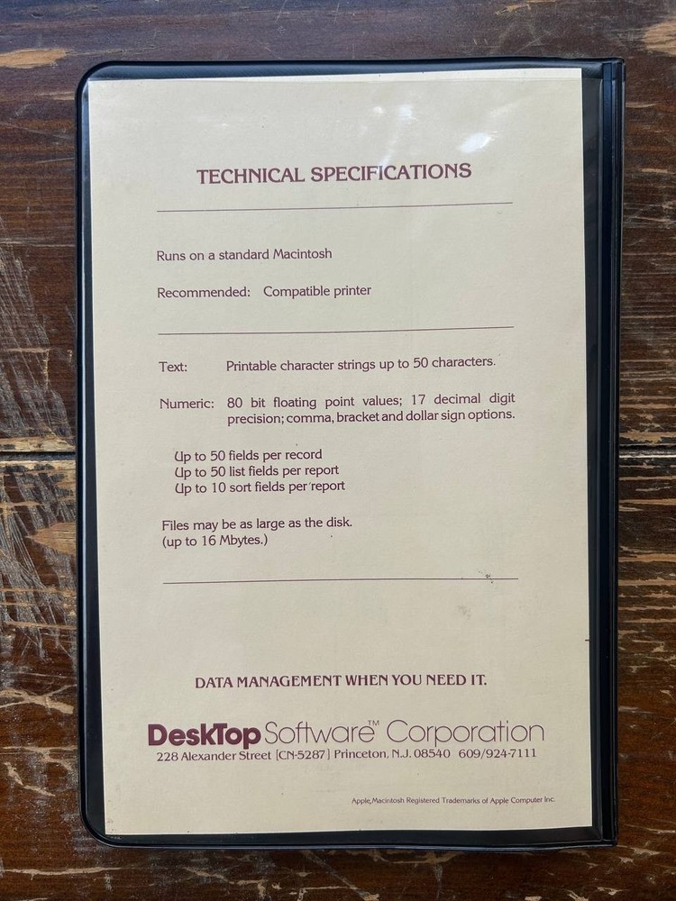 Vintage 1st BASE Relational Database System for Apple Macintosh Software