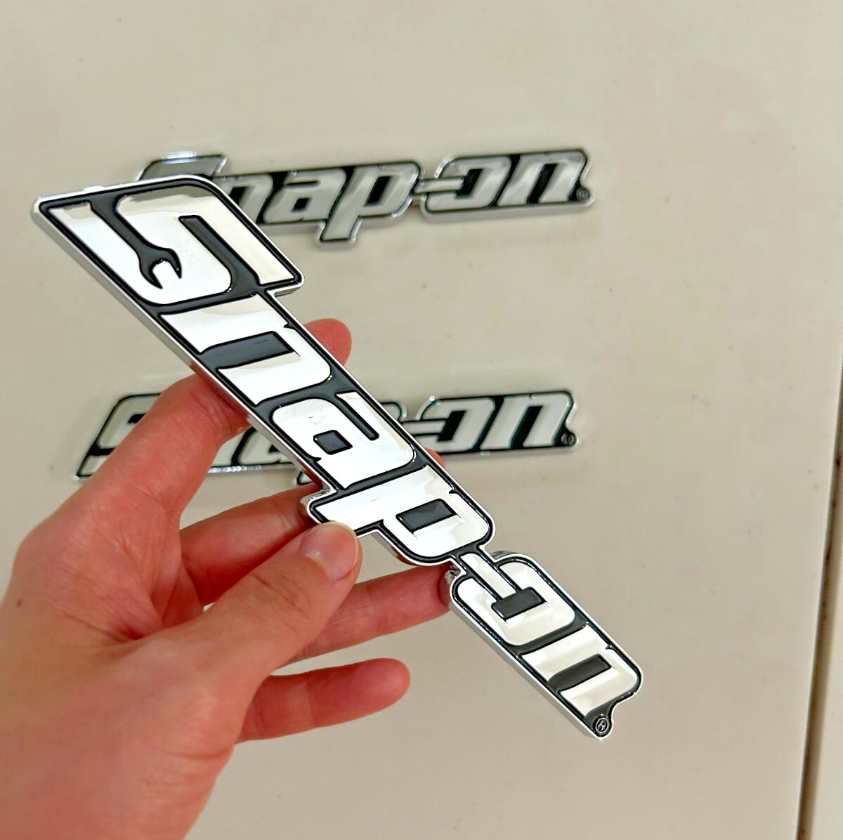 2PCs SNAP-ON TOOL BOX LOGO EMBLEM Chrome Silver Badge Decal 8" INCH LONG - NEW