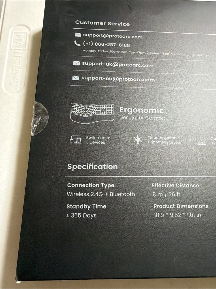 ProtoArc Ergonomic Wireless Keyboard Mouse, EK01 Plus.NEW