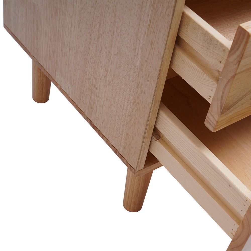 Nordic Style Solid Wood 2 Drawers Bedside Table Nightstand Home Decor