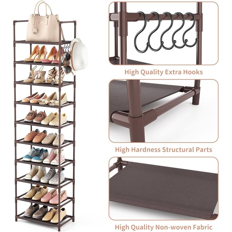 Vertical Shoe Rack Organizer Space Saving Detachable Sturdy W/ Hooks Entryway US