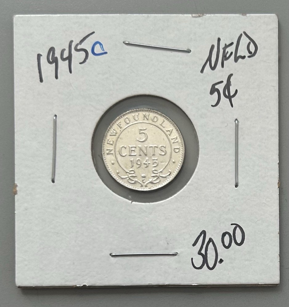 1945c Newfoundland Five Cent 5c Silver Coin C6
