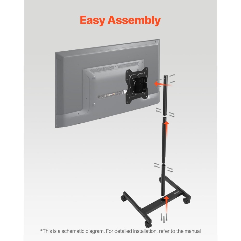 Rolling TV Stand for 17-55 Inch TV Screens with Wheels 55 lb Max Tilt Rotate