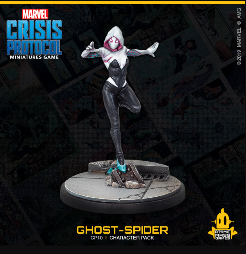 Marvel Crisis Protocol Ghost Spider w/ Rules + Base, NO Tokens / Tactic Cards