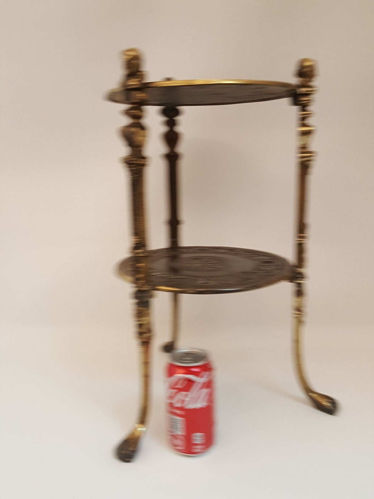 Vintage midcentury Moroccan gold gilt metal drinks table accent 2 tier 7184