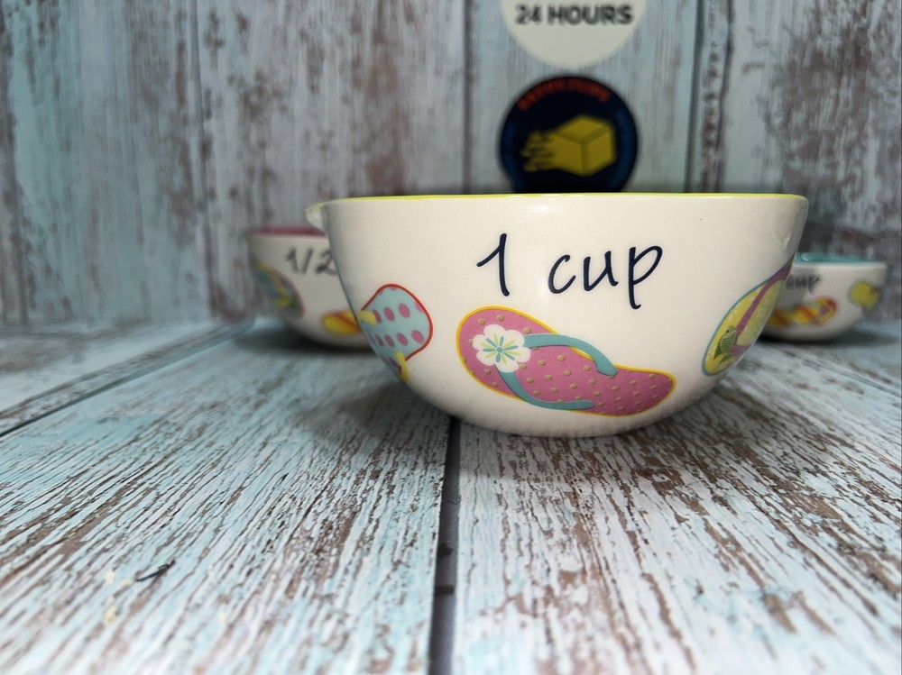 Ceramic Measuring Bowls Cups.Flip Flops 4 Piece Stacking Set