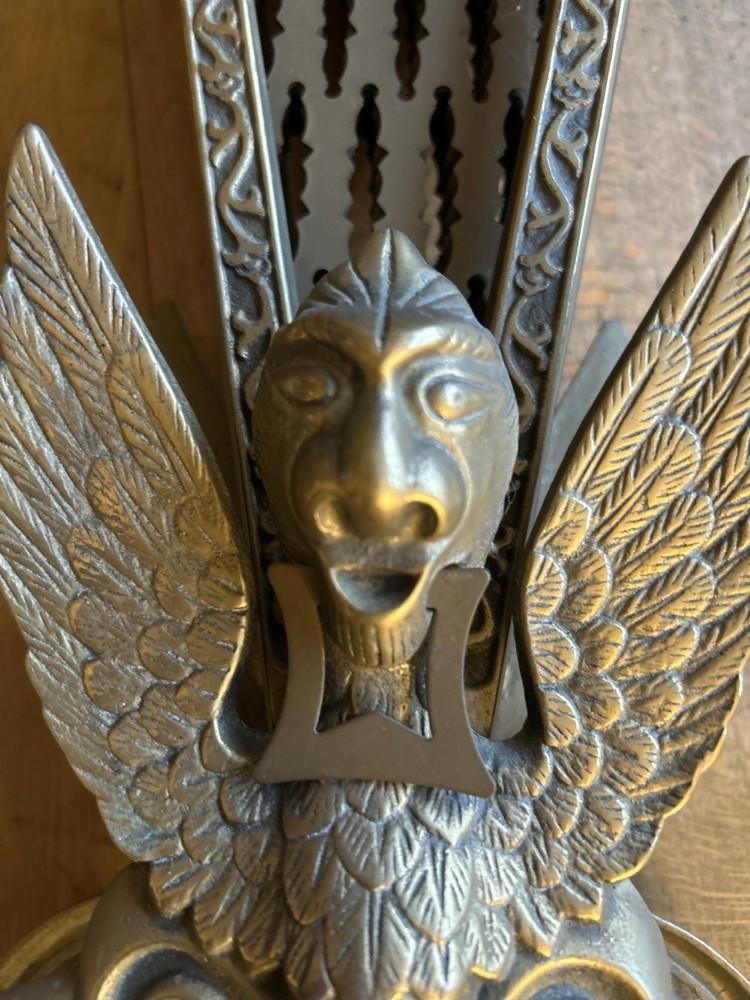 Vintage 1920s Decorative Brass Peacock Fireplace Screen / Fire Guard