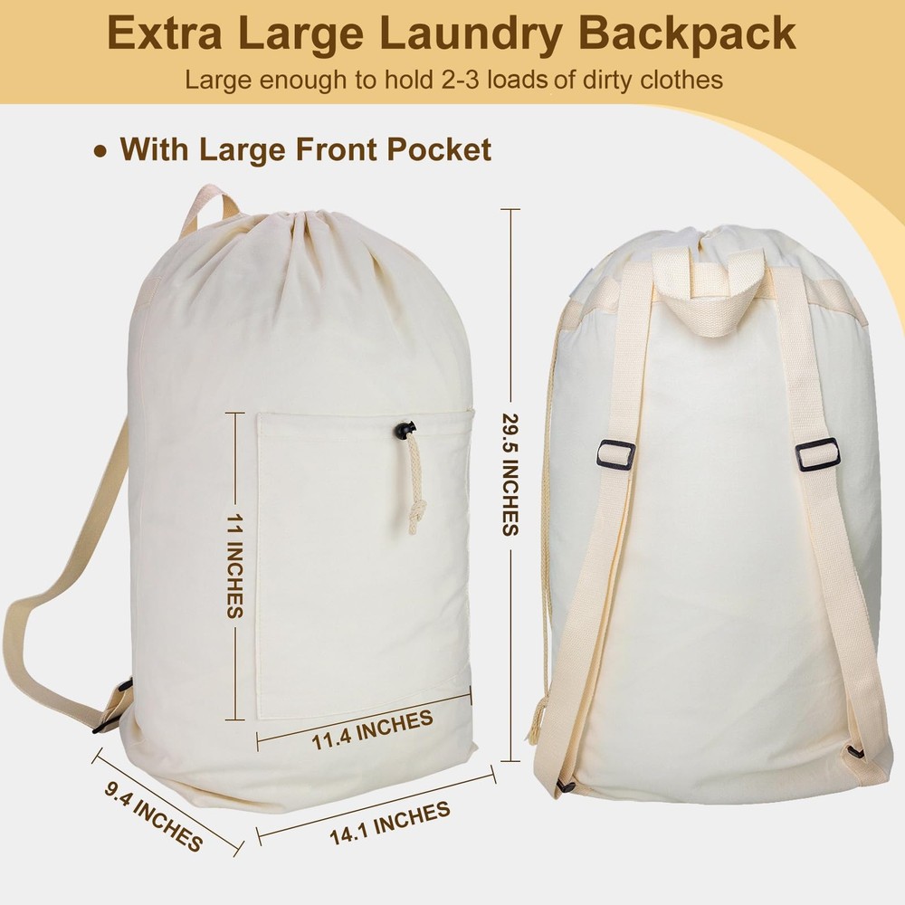 Laundry Bag Backpack, Canvas Laundry Bag with Straps & Drawstring Closure Was...