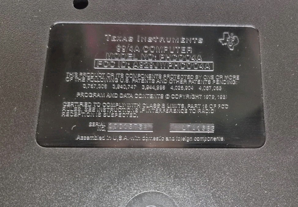 Texas Instruments TI-99/4A Computer Bundle: Computer/AC Adap./RF Mod/Software