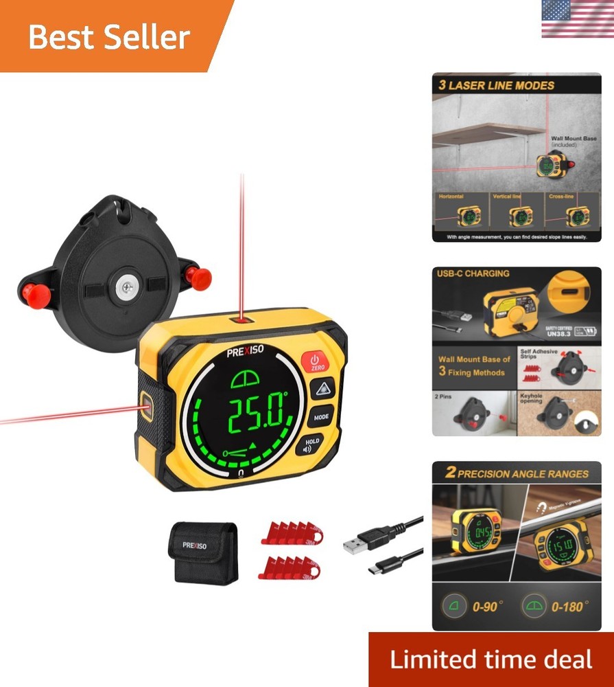 Precision Digital Angle Finder & Laser Level: Compact Tool with Wall Mount Base