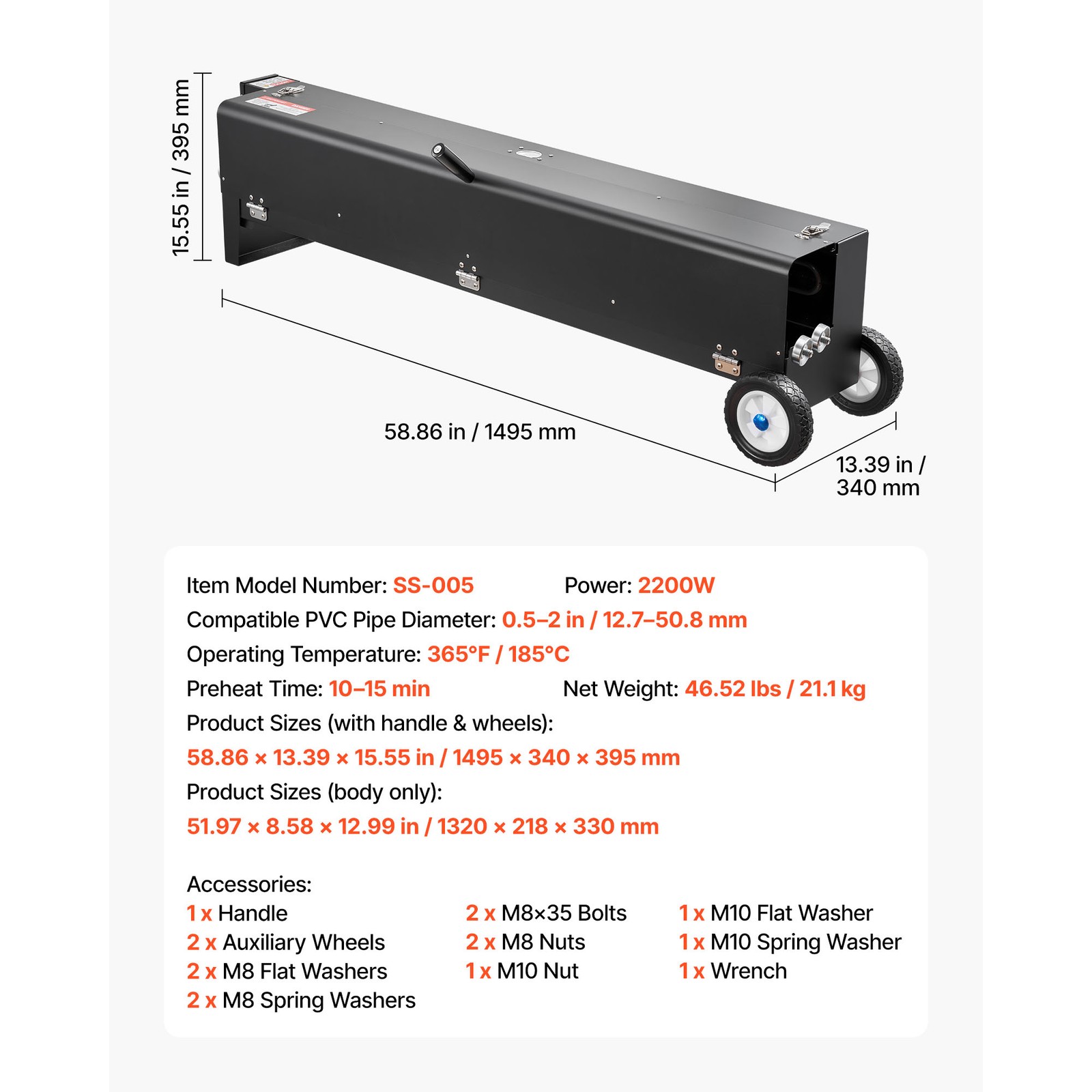 Uimoso 1/2" - 4" Electric PVC Conduit Heater Bender for Pipe Bending 2200W Power