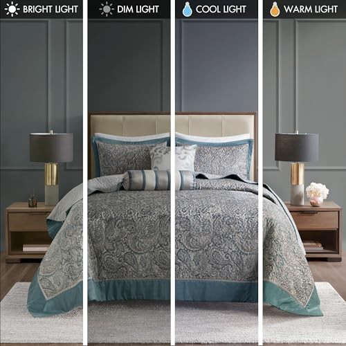 Aubrey Reversible Quilted Bedspread Set, Solid Reverse Oversized Queen Teal