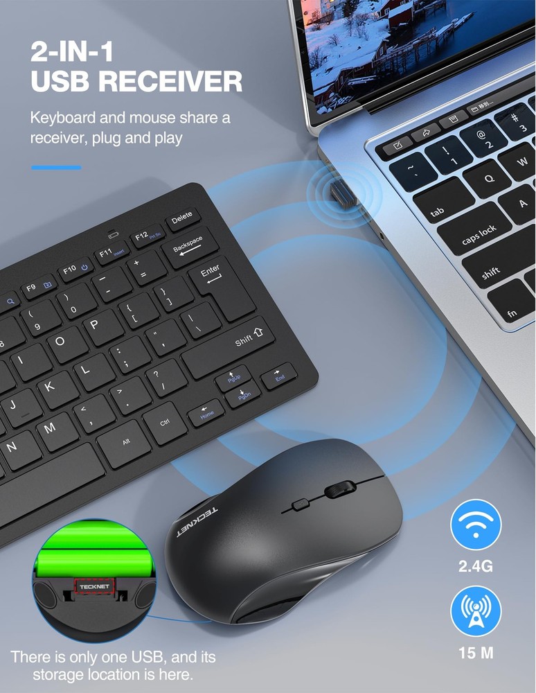 Wireless Keyboard and Mouse Combo, Mini Cordless Computer Keyboard and Mouse ...
