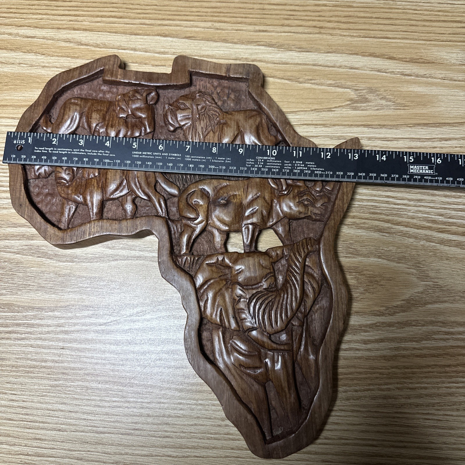 Big 5 Safari Hand Carved Wood African VTG Lion Elephant Rhino Unique Wall Art