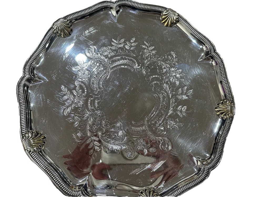 Gorham Vintage Silver Platter With Etching Details